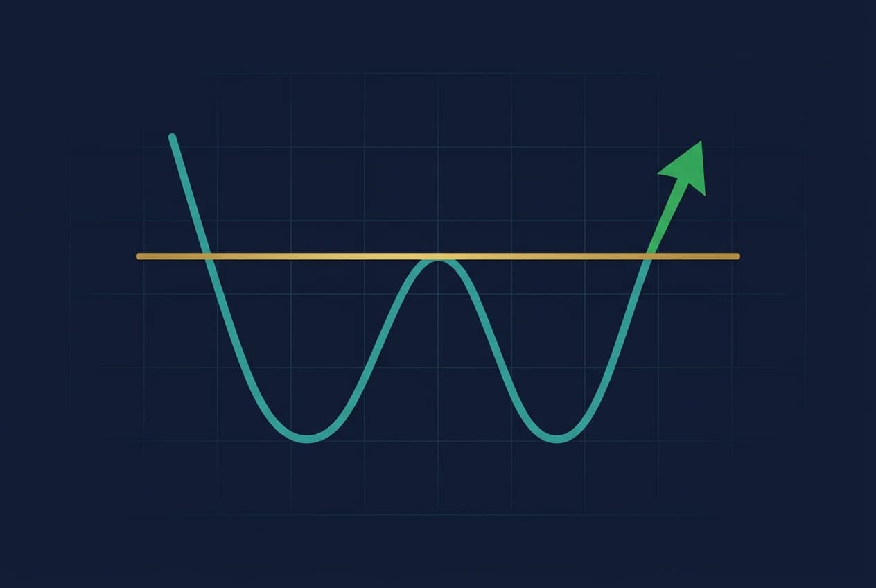 Double bottom pattern with confirmation line and breakout