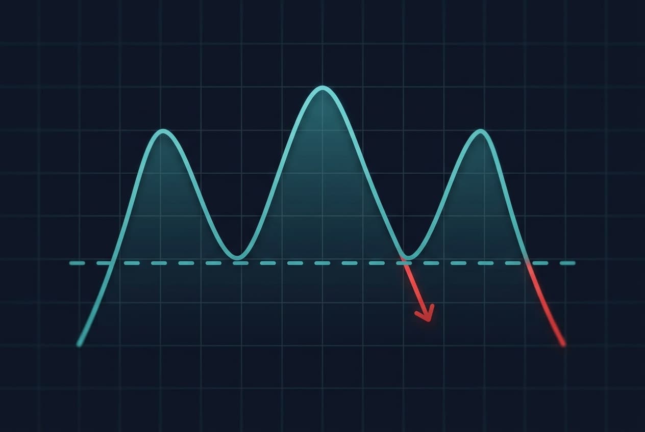 Head and shoulders pattern with three peaks and neckline