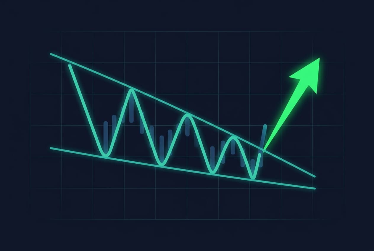 Falling wedge pattern with bullish breakout