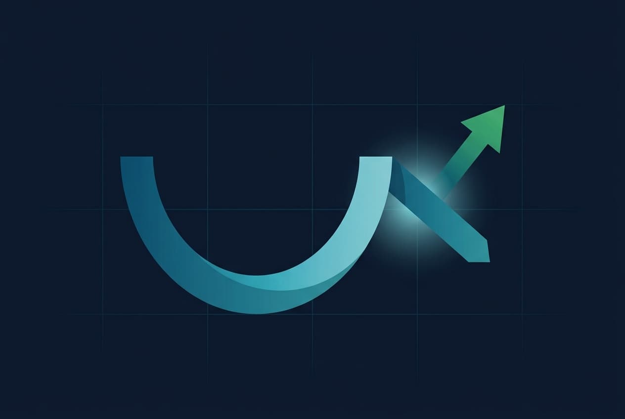 Cup and handle pattern showing the rounded base and breakout